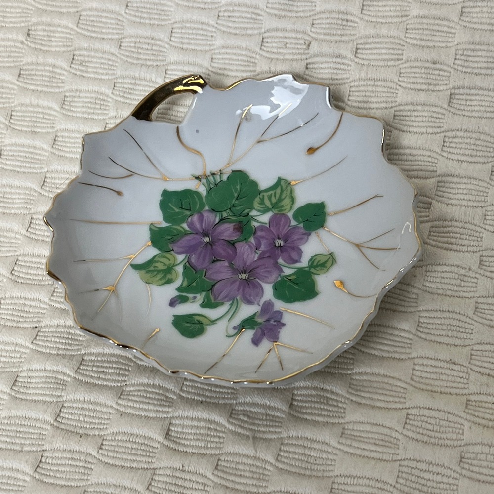 Vintage 1960's Viceroy China Vintage Violet Flower Leaf Trinket Dish Porcelain